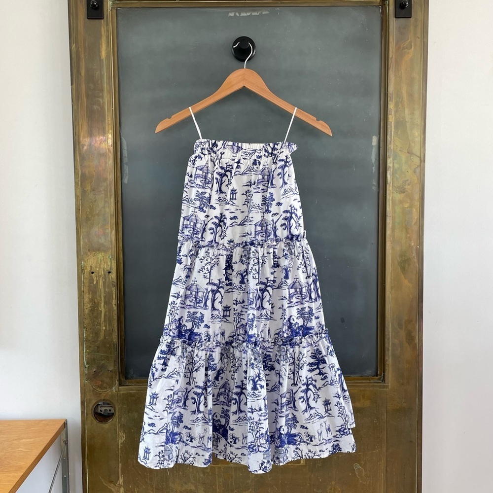 O.P.T Blue Toile Print Crop Top Puff Sleeve Skirt Set Cottagecore Small Anthro - Picture 7 of 10